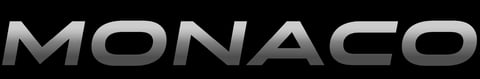 Monaco logo in silver metallic text on dark background
